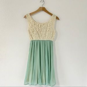 Mint + Ivory Lace Dress With Pleated Skirt